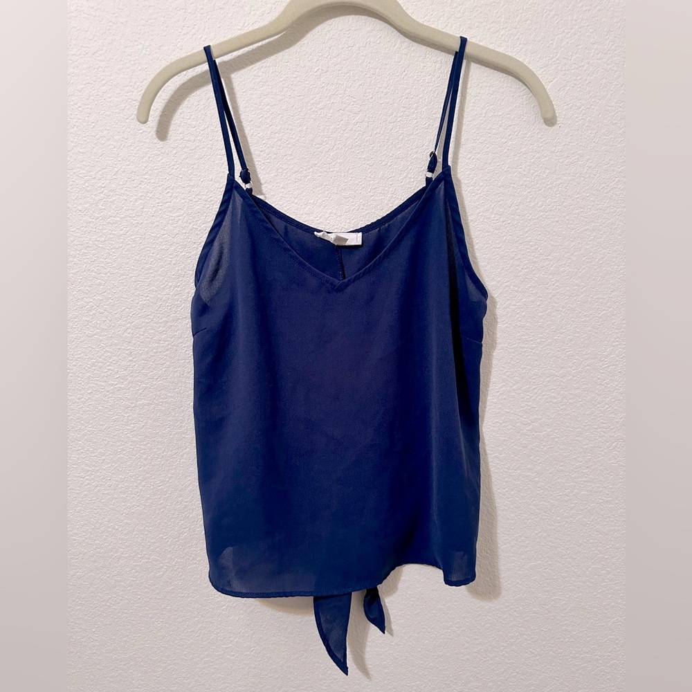 EUC MINE Navy V-Neck Cami Tank With Bow Detail On Back